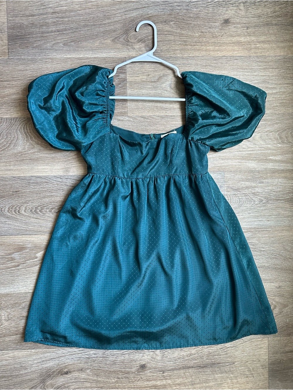 Altarโd State Green Jacquard Puff Sleeve Miniโ Dress Size S Square Neck Holiday